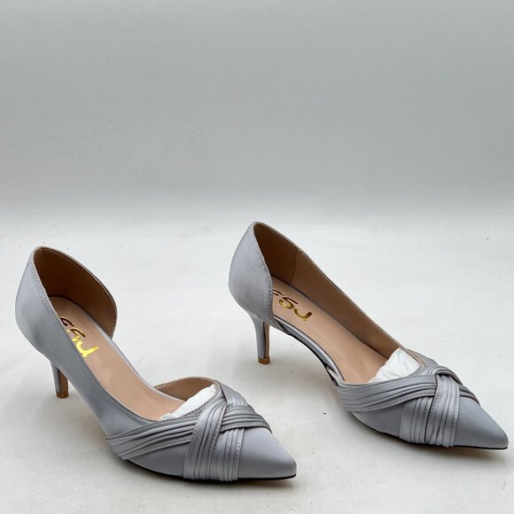 Amazon.com | FSJ Women Low Kitten Heels Peep Toe Slip on  FSJ Silver Mid Heels Pointed Toe Slip on Pumps D\'Orsay Pleated Satin Shoes